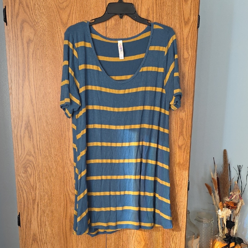 LuLaRoe Blue and Gold Striped Top
